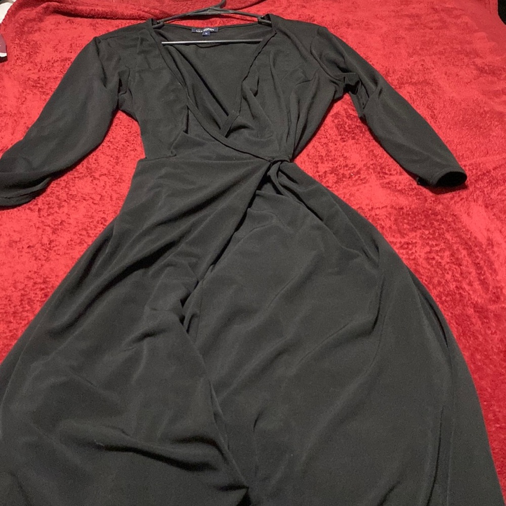 Black wrap dress with low front